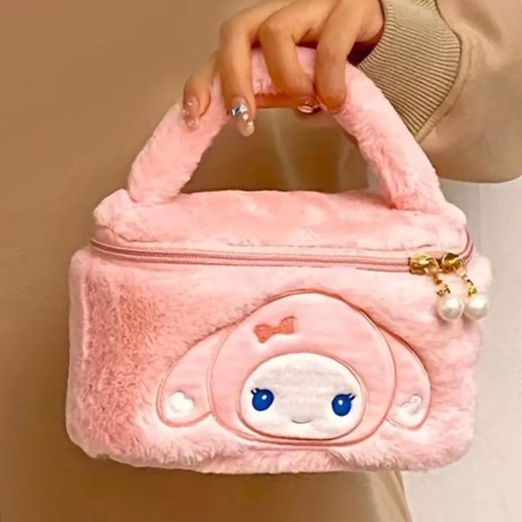My Melody Purse Bag Sanrio Pink Plush Zip Pearls Make Up Hello Kitty Rave Emo - Picture 2 of 5